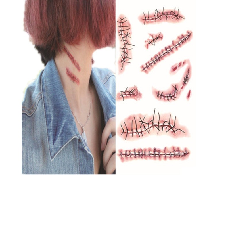 Halloween Horror Wound Realistic Pattern Trace Tattoo Sticker