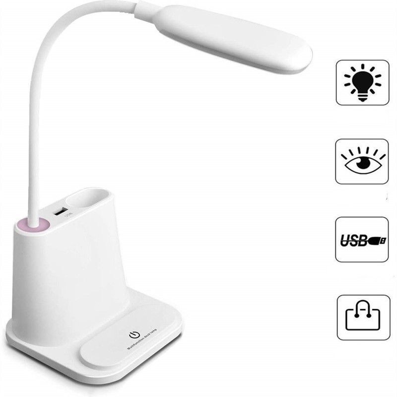 4-IN-1 USB Rechargeable LED Desk Lamp Touch Dimming Setting Table Lamp for Children Kids Reading Study Bedroom Living Room