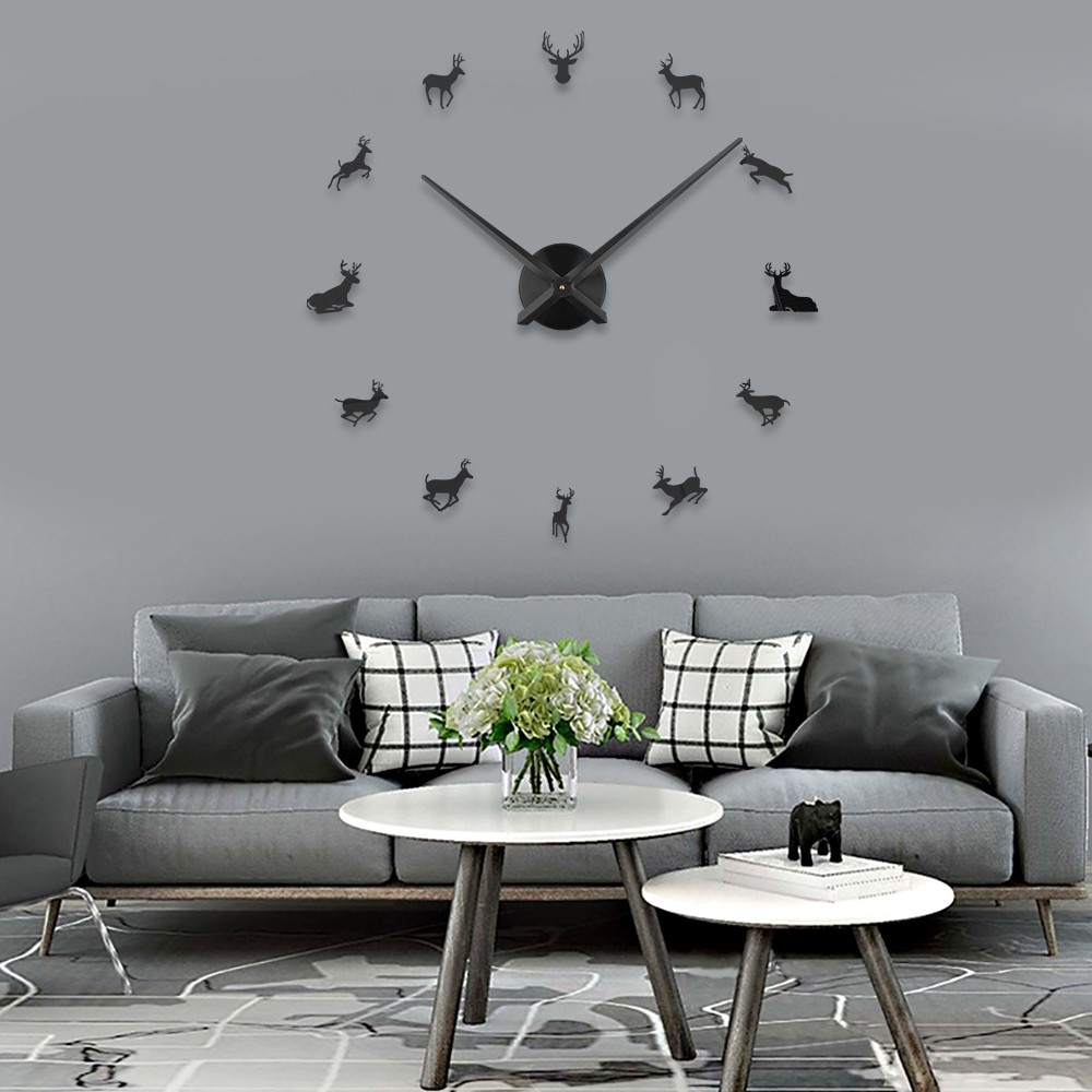 Creative DIY Animals Elk Wall Clock Frameless Home Decoration