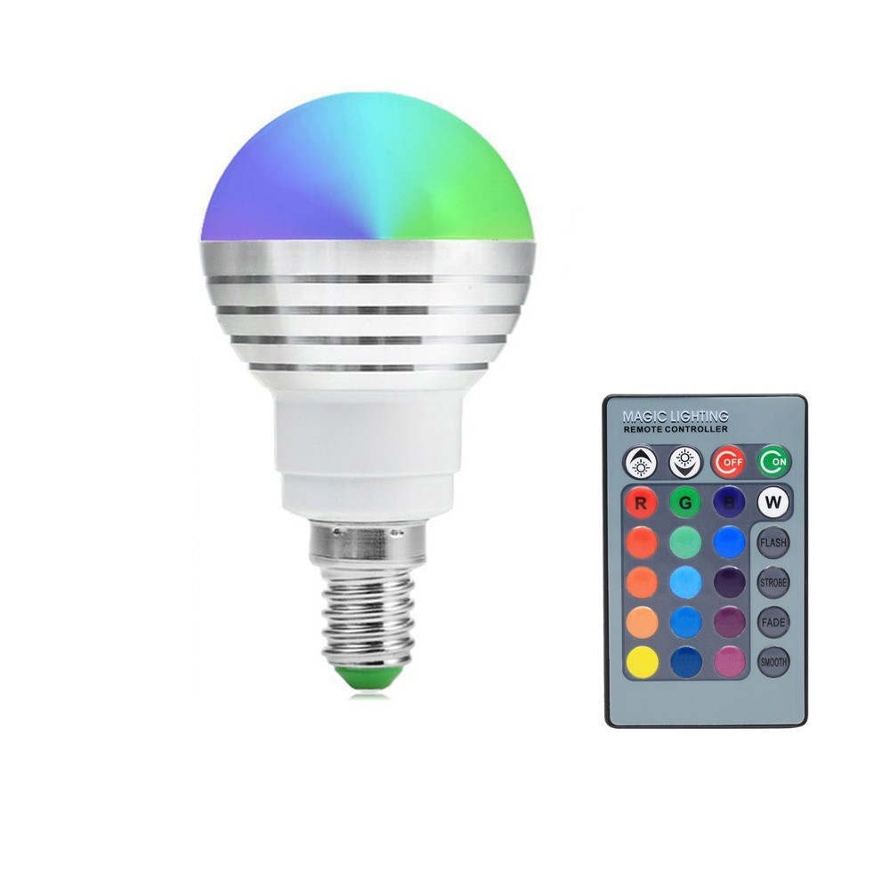 E14 3W RGB LED Ball Bulb with Remote Control 16 Color Change AC85-265V