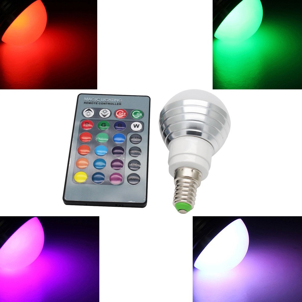 E14 3W RGB LED Ball Bulb with Remote Control 16 Color Change AC85-265V