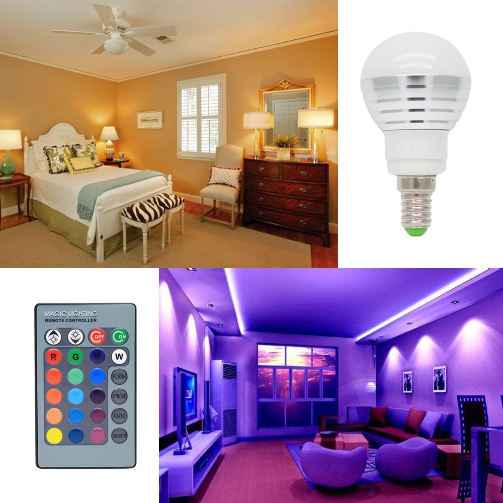 E14 3W RGB LED Ball Bulb with Remote Control 16 Color Change AC85-265V