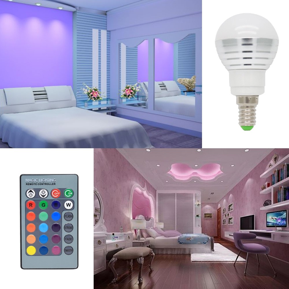 E14 3W RGB LED Ball Bulb with Remote Control 16 Color Change AC85-265V