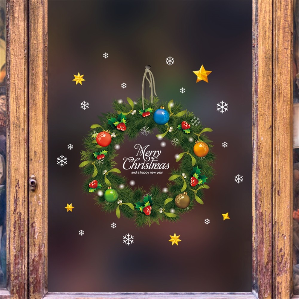 Christmas Green Wreath Wall Sticker Glass Window Sticker Removable