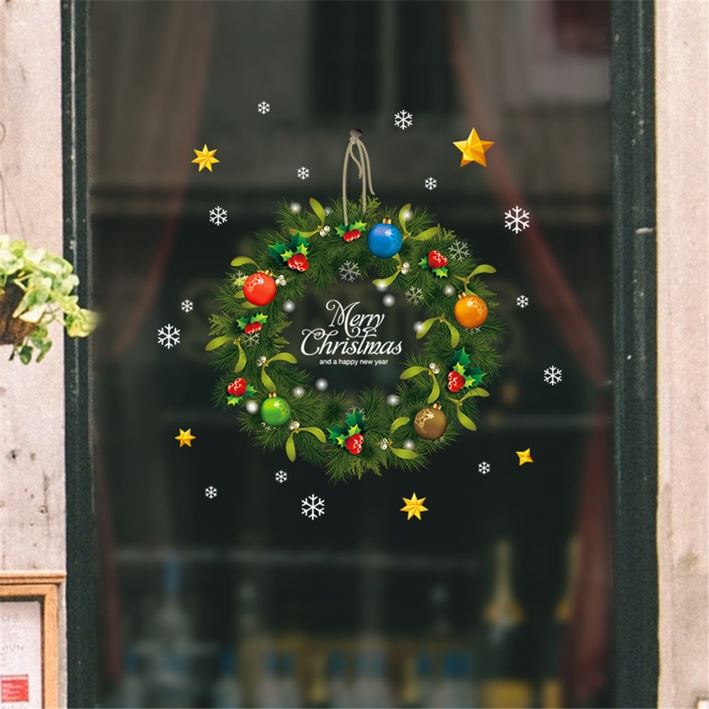 Christmas Green Wreath Wall Sticker Glass Window Sticker Removable