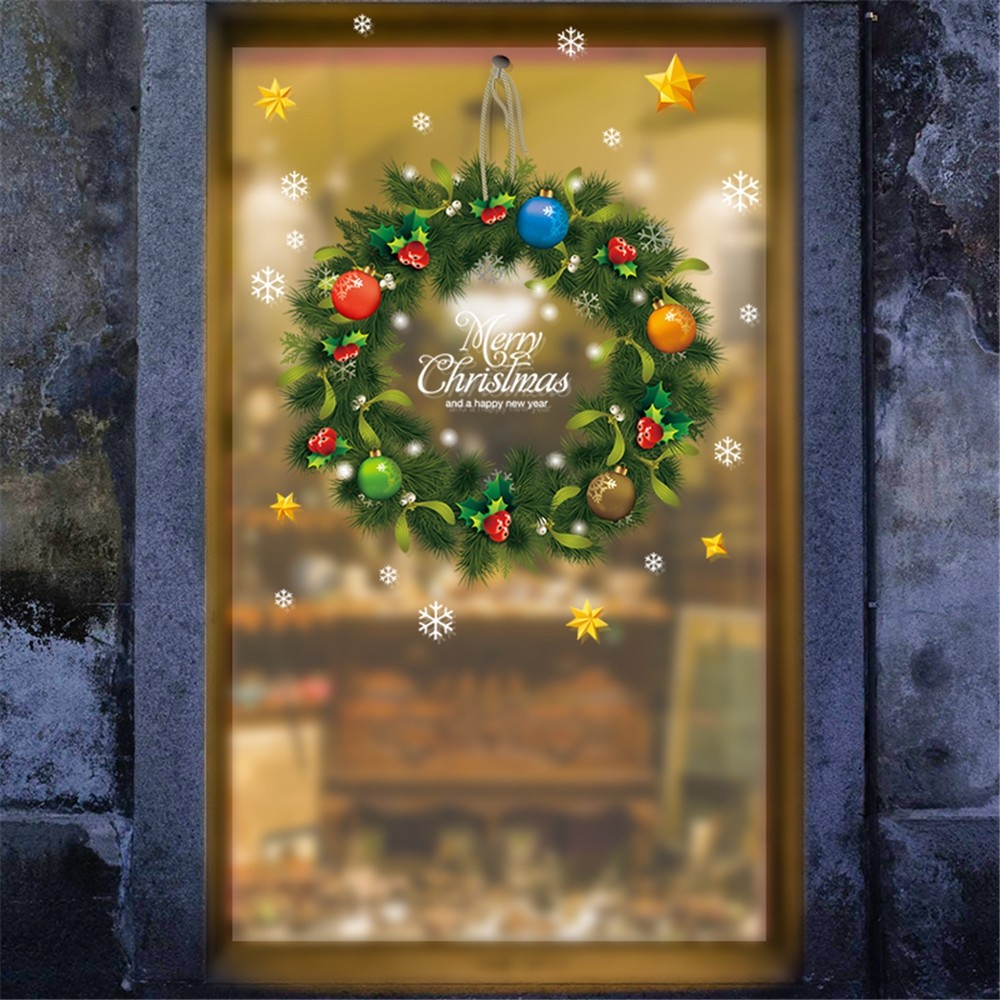 Christmas Green Wreath Wall Sticker Glass Window Sticker Removable