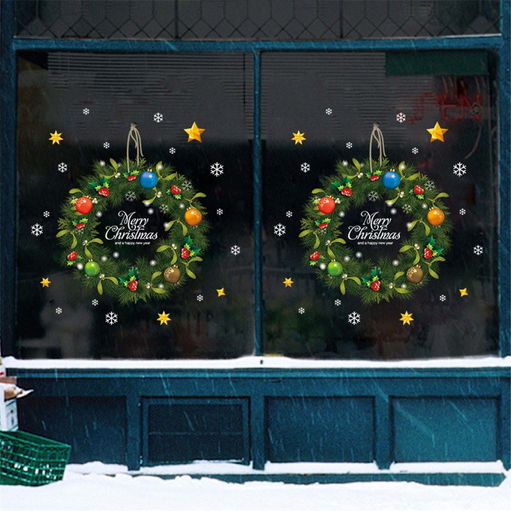 Christmas Green Wreath Wall Sticker Glass Window Sticker Removable