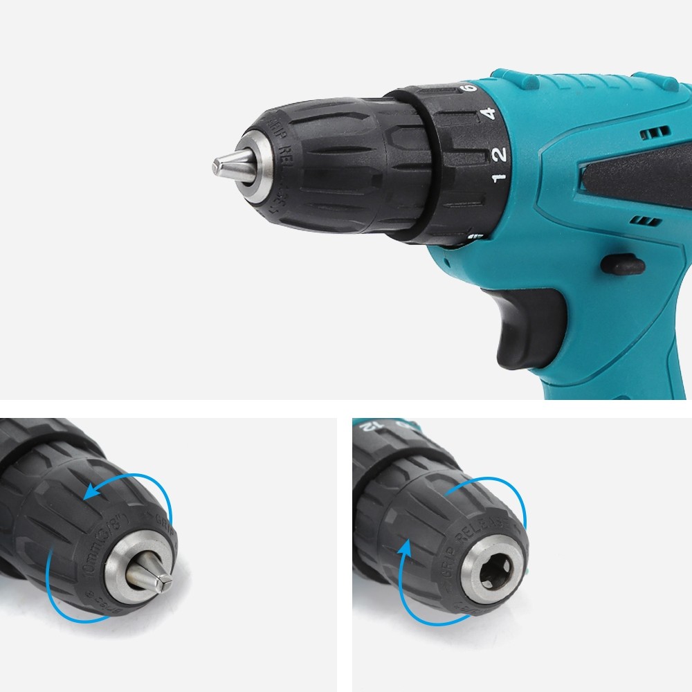 12V Electric Drill Cordless Screwdriver Set with 2 Rechargeable Li-ion Batteries