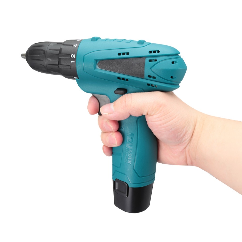 12V Electric Drill Cordless Screwdriver Set with 2 Rechargeable Li-ion Batteries