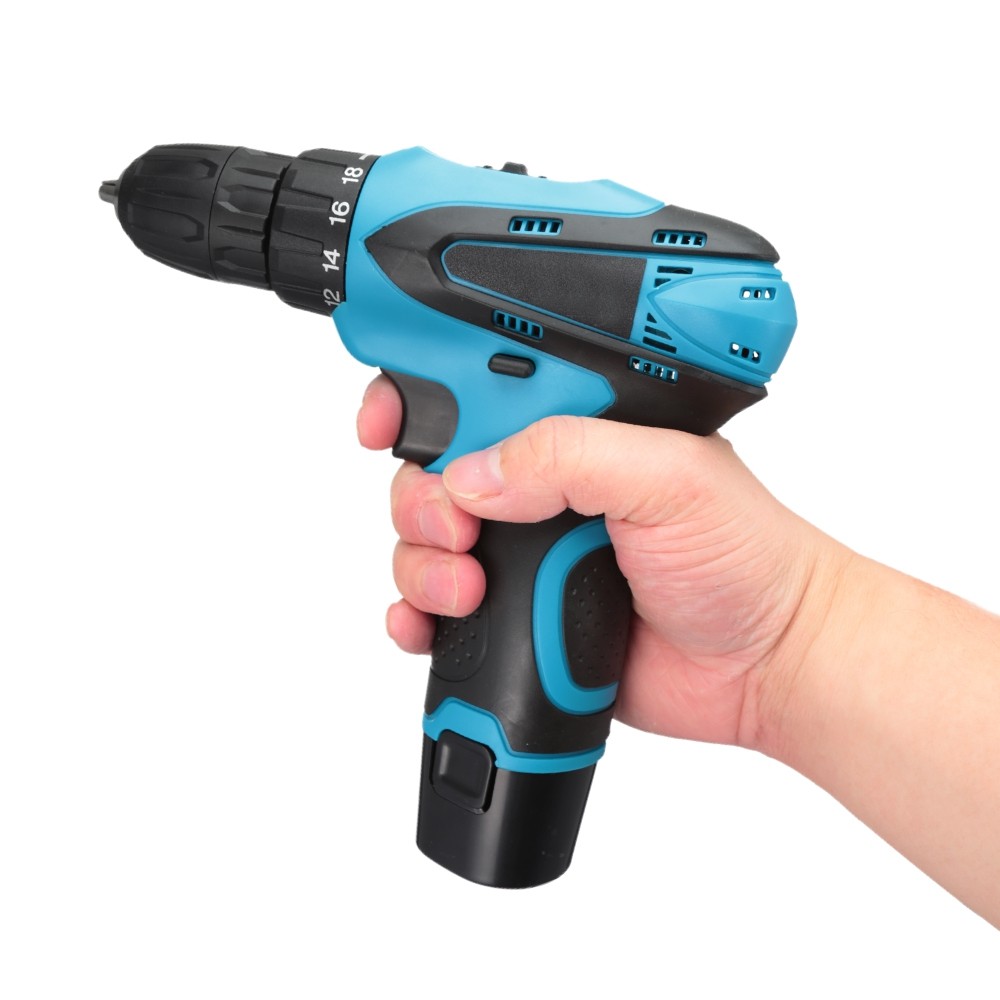 12V Electric Drill Cordless Screwdriver Set 2 Speed Setting with 2 Rechargeable Li-ion Batteries