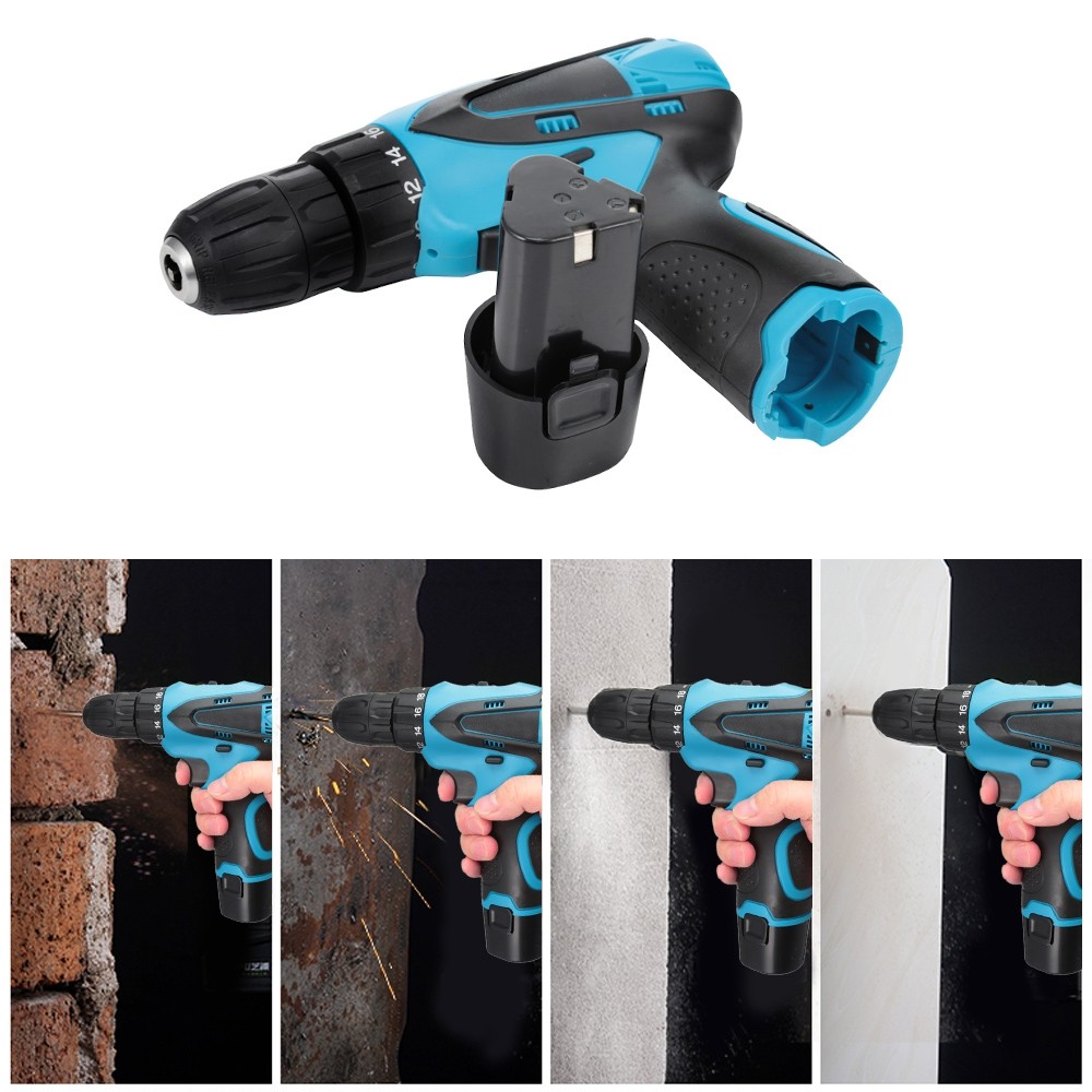 12V Electric Drill Cordless Screwdriver Set 2 Speed Setting with 2 Rechargeable Li-ion Batteries