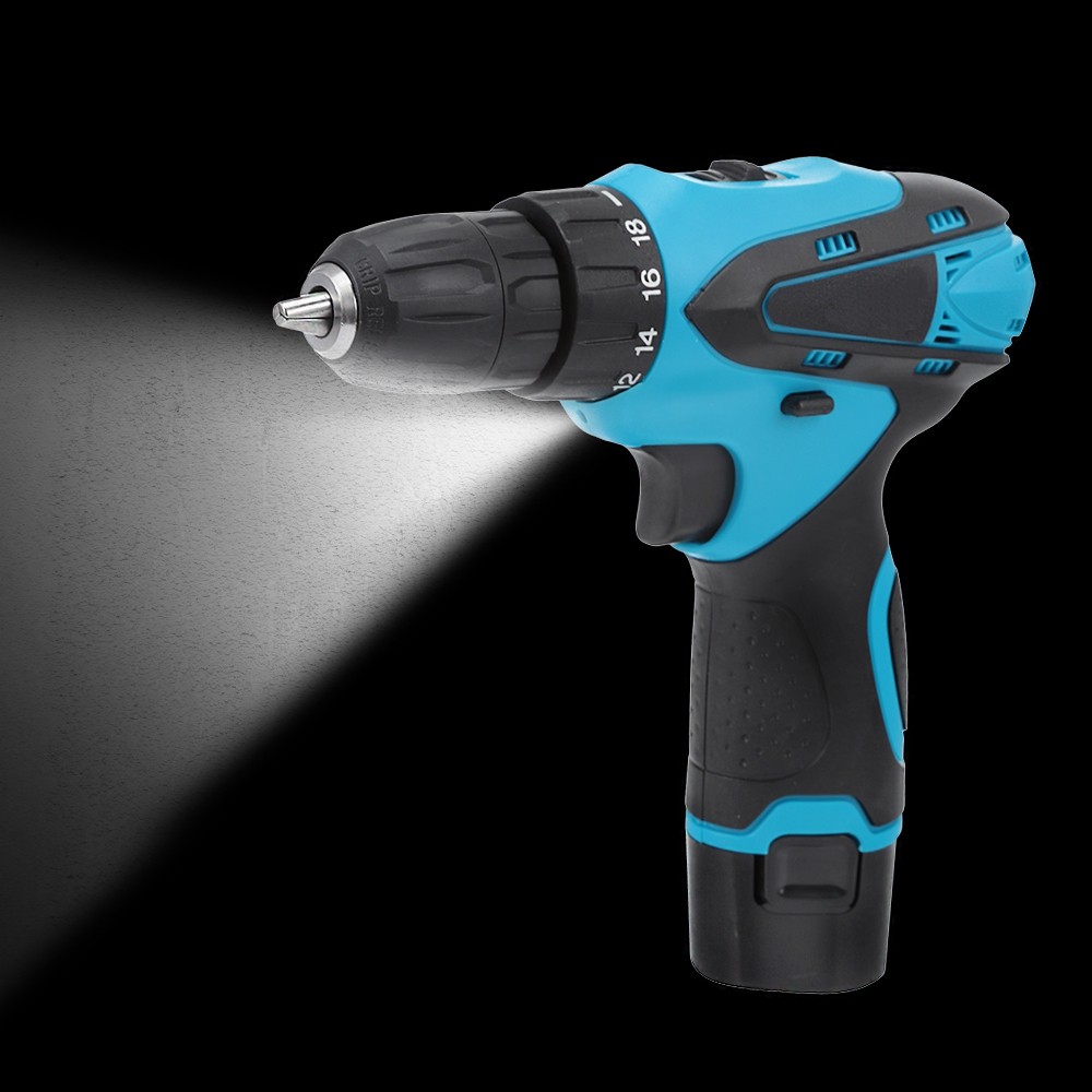 12V Electric Drill Cordless Screwdriver Set 2 Speed Setting with 2 Rechargeable Li-ion Batteries