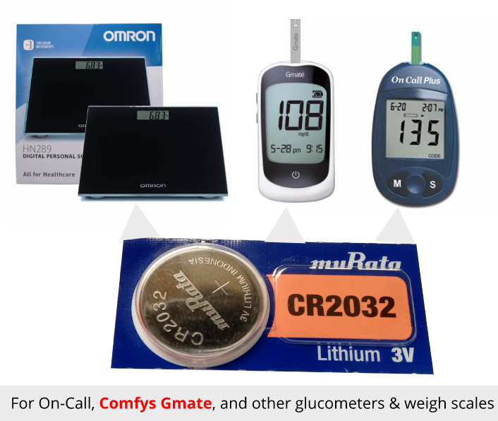 CR2032 Batteries (Battery for Blood Sugar Monitors, Weighing Scales, CPU Motherboard etc)