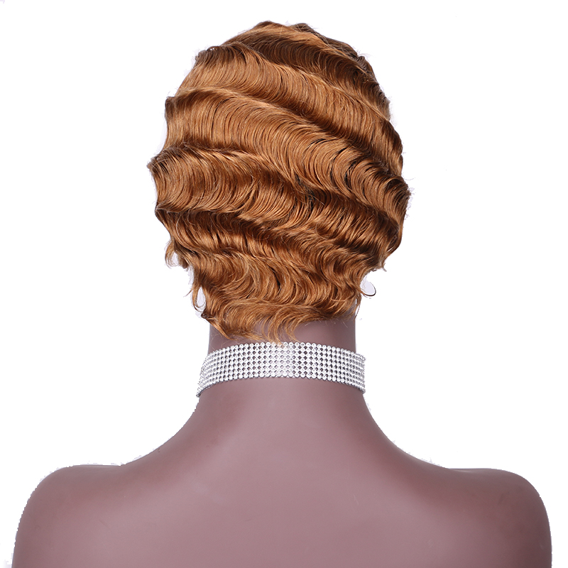 Natural Color Short Curly Wigs for African American Women black Finger Waves Wig Human Hair