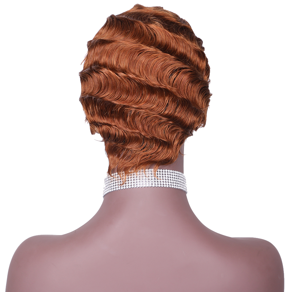 Natural Color Short Curly Wigs for African American Women black Finger Waves Wig Human Hair