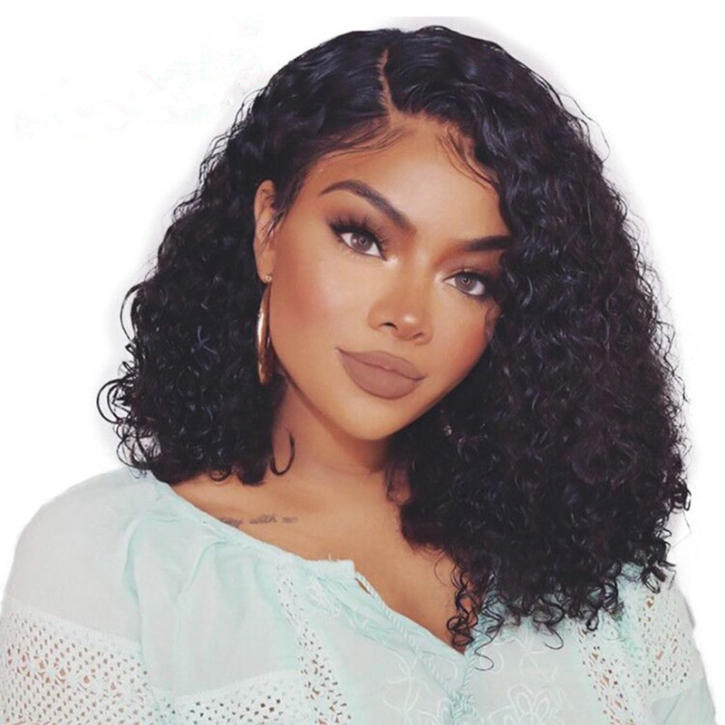 Jerry Curly Lace Front Human Hair Wigs With Baby Brazilian Hair Short Curly Bob Wigs Pre-Plucked Wig