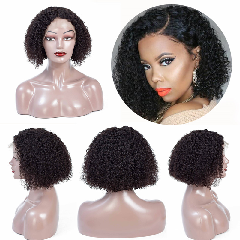 Jerry Curly Lace Front Human Hair Wigs With Baby Brazilian Hair Short Curly Bob Wigs Pre-Plucked Wig
