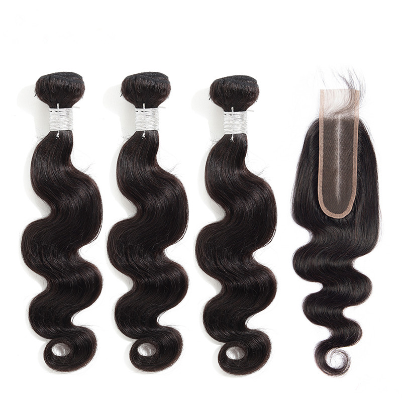 Best Hair Bundles With Closure Brazilian Hair Body Wave Human Hair Natural Color Middle Part Styles