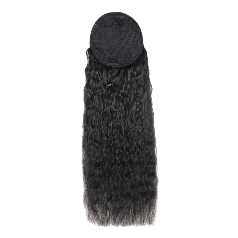 Best Hair Lady Hairpiece 100% Human Hair Drawstring Ponytail Extensions Kinky Straight 1B# black