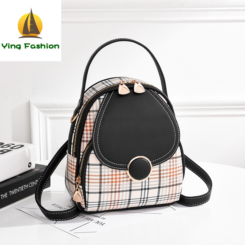 YING FASHION Women Backpack Multifuction Lattice Printing Small Back Pack DS8392