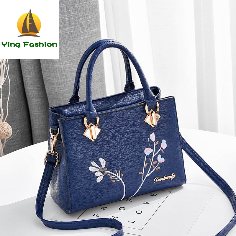 YING FASHION Tassel PU Leather Totes Bag Embroidery Shoulder Bags Lady Simple Women Handbags HB8583