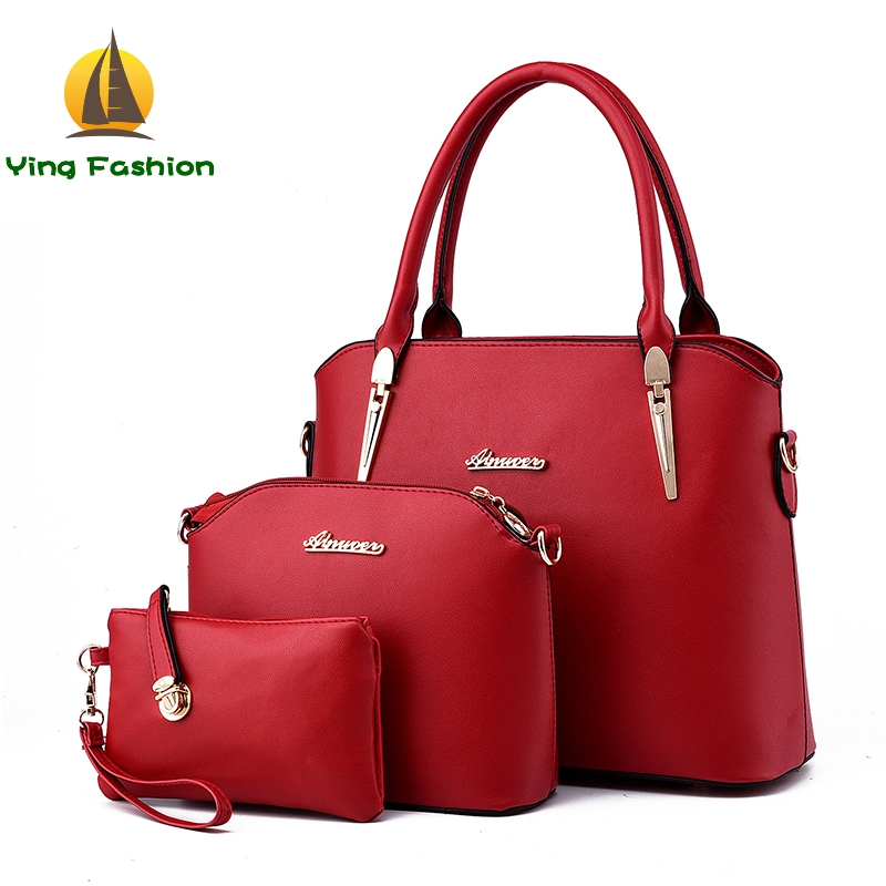 YING FASHION 3PCS/Set Women Handbags Tote Shoulder Bag with Scraf Lock Desiger Bolsas HB8904