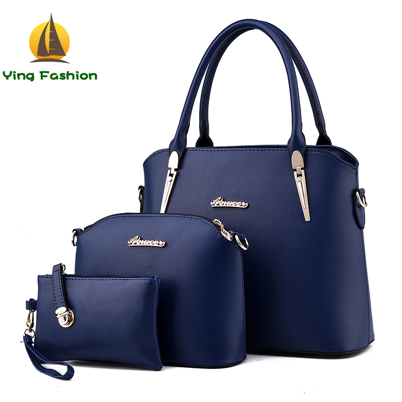 YING FASHION 3PCS/Set Women Handbags Tote Shoulder Bag with Scraf Lock Desiger Bolsas HB8904