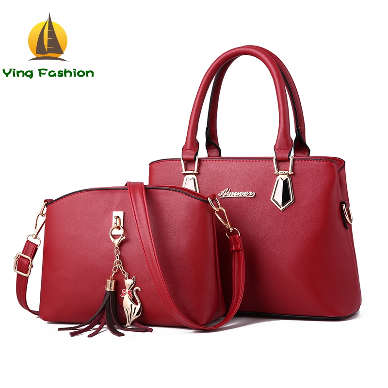 YING FASHION 2PCS/Set Lady Leather Shoulder Bag Handbag Women Satchel Totes Purse Bags HB8657