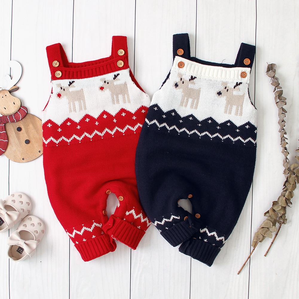 MiniQ Christmas Elk Baby Unisex Rompers Newborn Knited Sleeveless Jumpsuits Children's Clothes