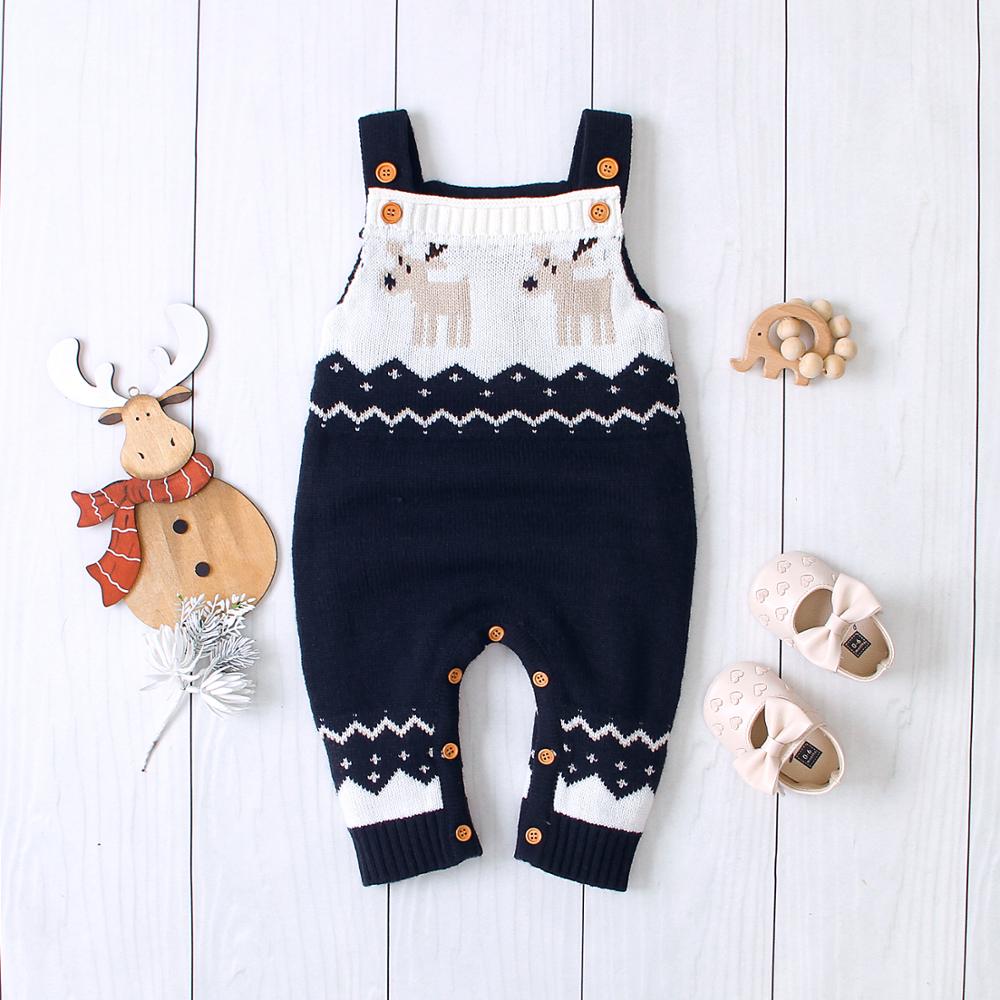 MiniQ Christmas Elk Baby Unisex Rompers Newborn Knited Sleeveless Jumpsuits Children's Clothes