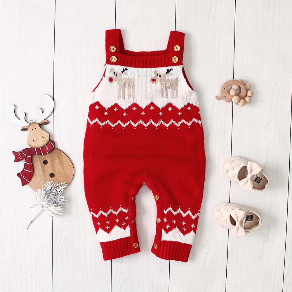 MiniQ Christmas Elk Baby Unisex Rompers Newborn Knited Sleeveless Jumpsuits Children's Clothes