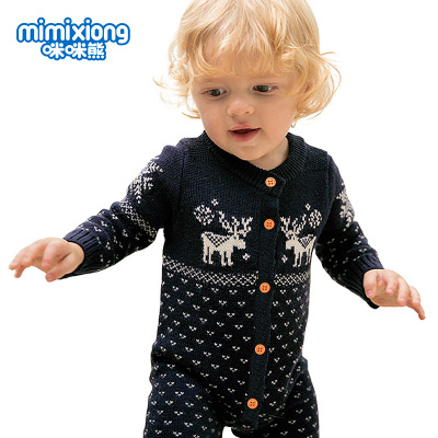 Christmas Elk Pattern Baby Unisex Rompers Pajamas Winter Knitted Longsleeve Newborn Jumpsuits