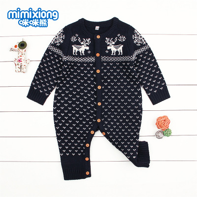 Christmas Elk Pattern Baby Unisex Rompers Pajamas Winter Knitted Longsleeve Newborn Jumpsuits