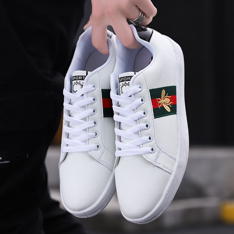 Mens Fashion Bee Embroidery White Shoes Casual Sports Running Shoes Lace up Sneakers