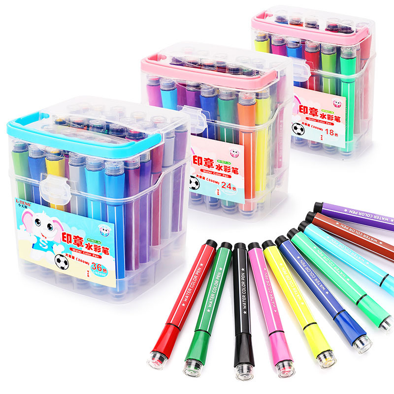 12/18/24/36 Colors Marker Pens Watercolor Seal Brush Pen Drawing Art Supplies Stationery Kids Gifts
