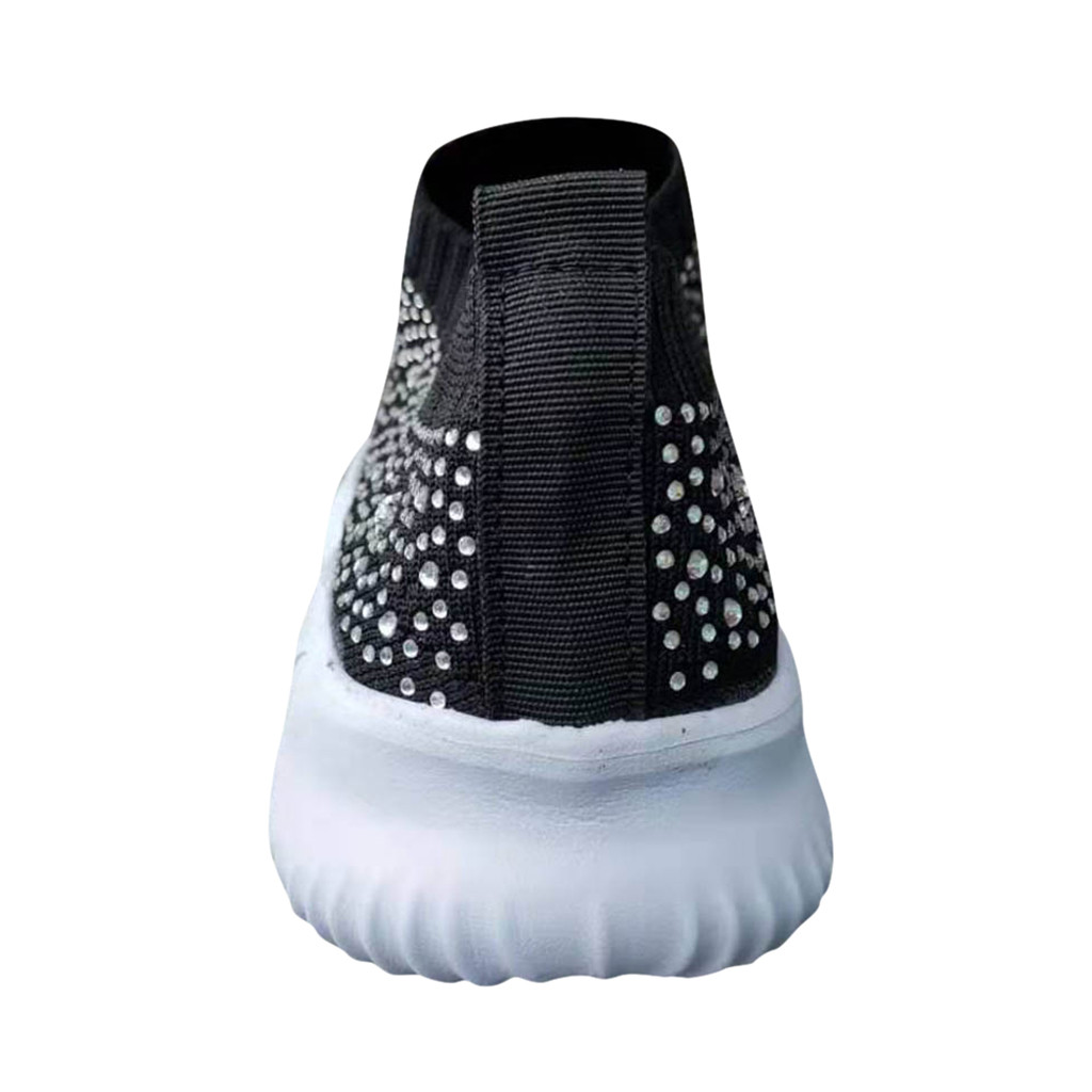 Women's Crystal Fashion Sneakers Ladies Ankle Slip On Sport Shoes Flat Loafers Casual Sock Shoes