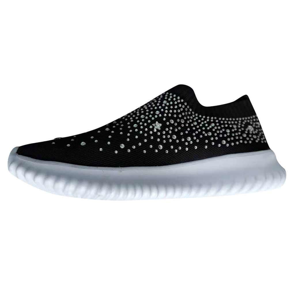 Women's Crystal Fashion Sneakers Ladies Ankle Slip On Sport Shoes Flat Loafers Casual Sock Shoes
