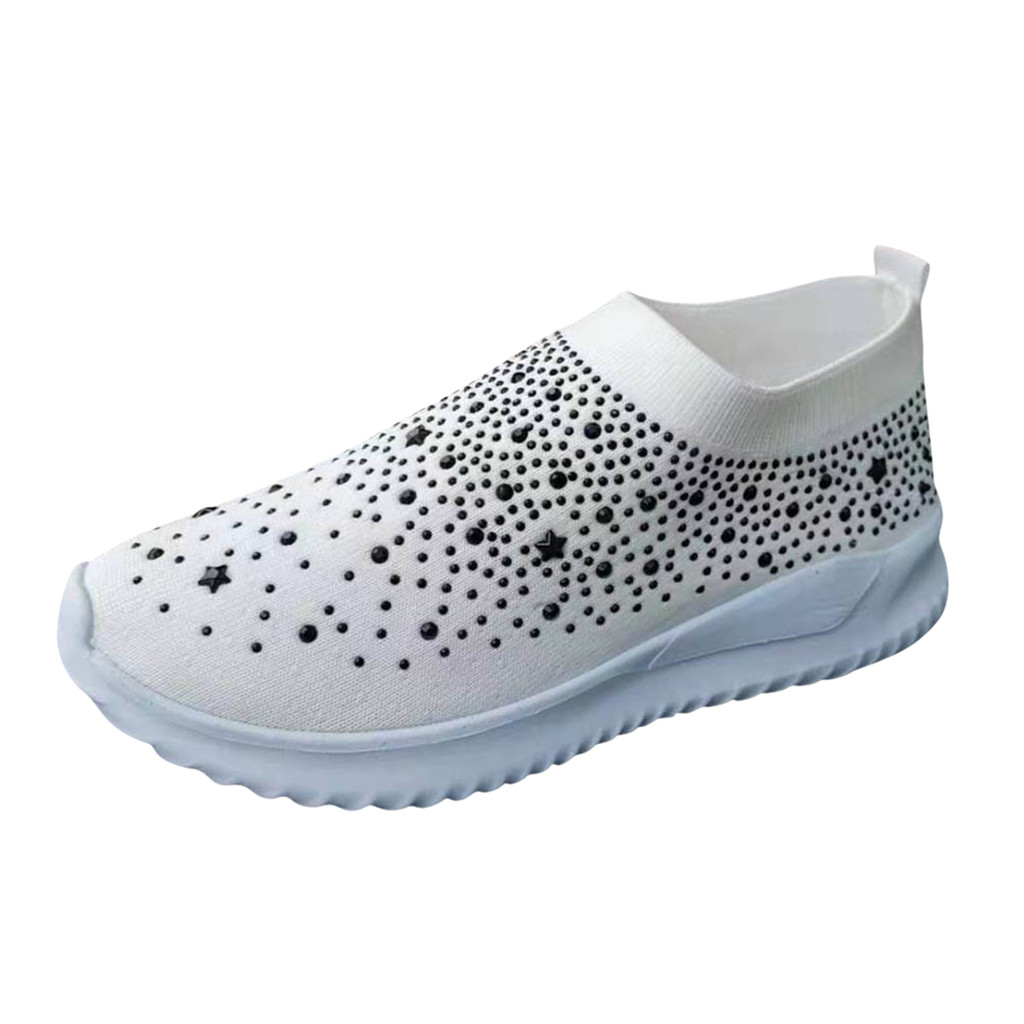 Women's Crystal Fashion Sneakers Ladies Ankle Slip On Sport Shoes Flat Loafers Casual Sock Shoes