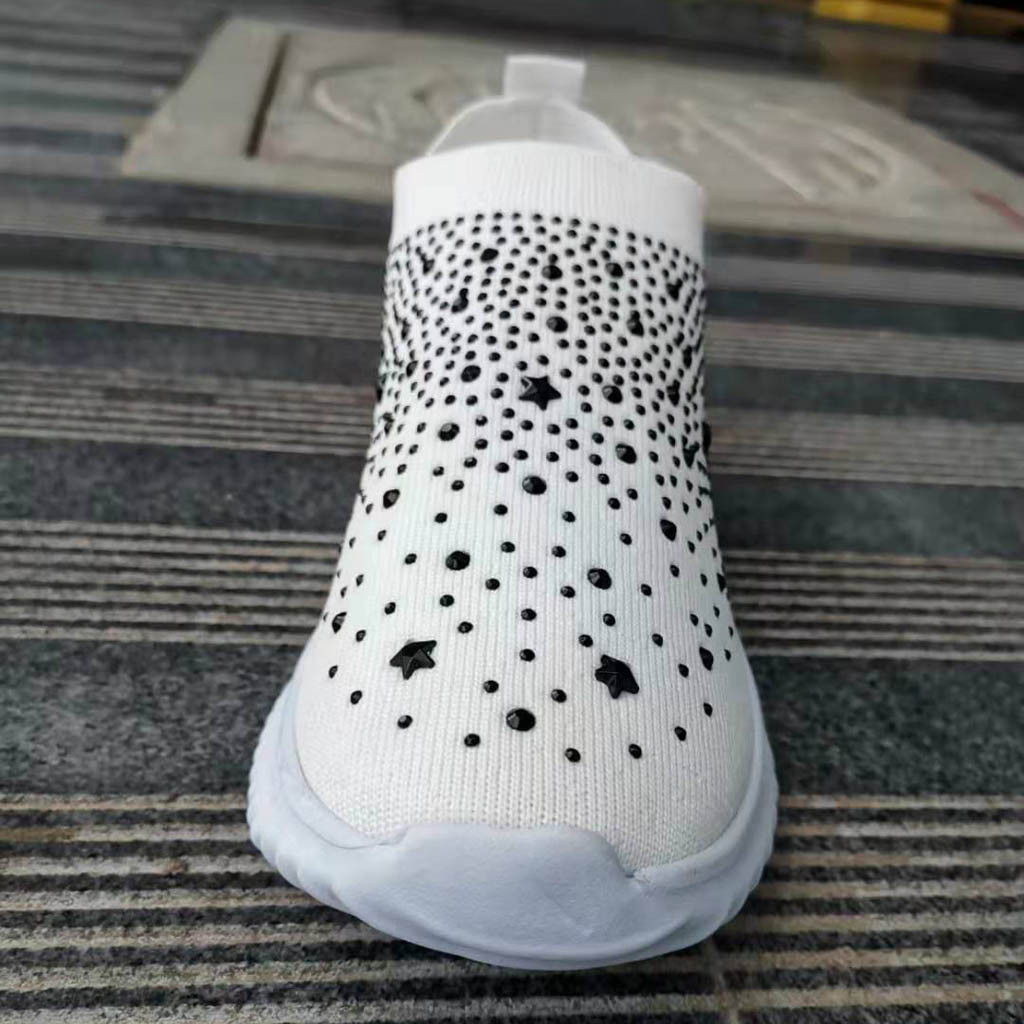 Women's Crystal Fashion Sneakers Ladies Ankle Slip On Sport Shoes Flat Loafers Casual Sock Shoes