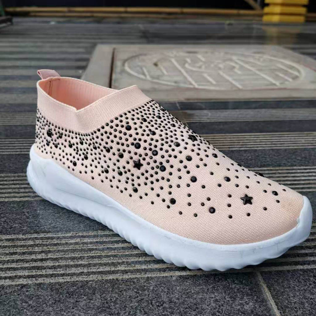 Women's Crystal Fashion Sneakers Ladies Ankle Slip On Sport Shoes Flat Loafers Casual Sock Shoes