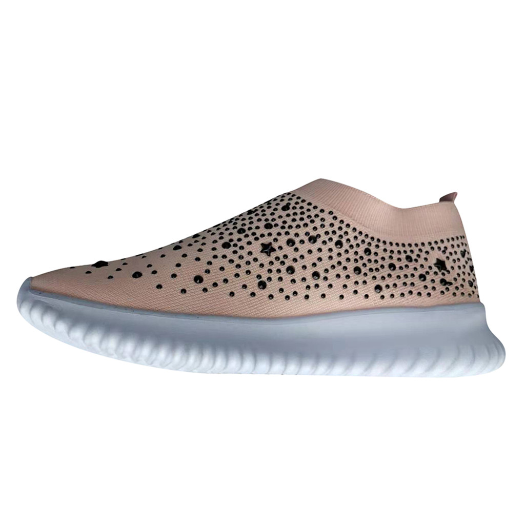 Women's Crystal Fashion Sneakers Ladies Ankle Slip On Sport Shoes Flat Loafers Casual Sock Shoes