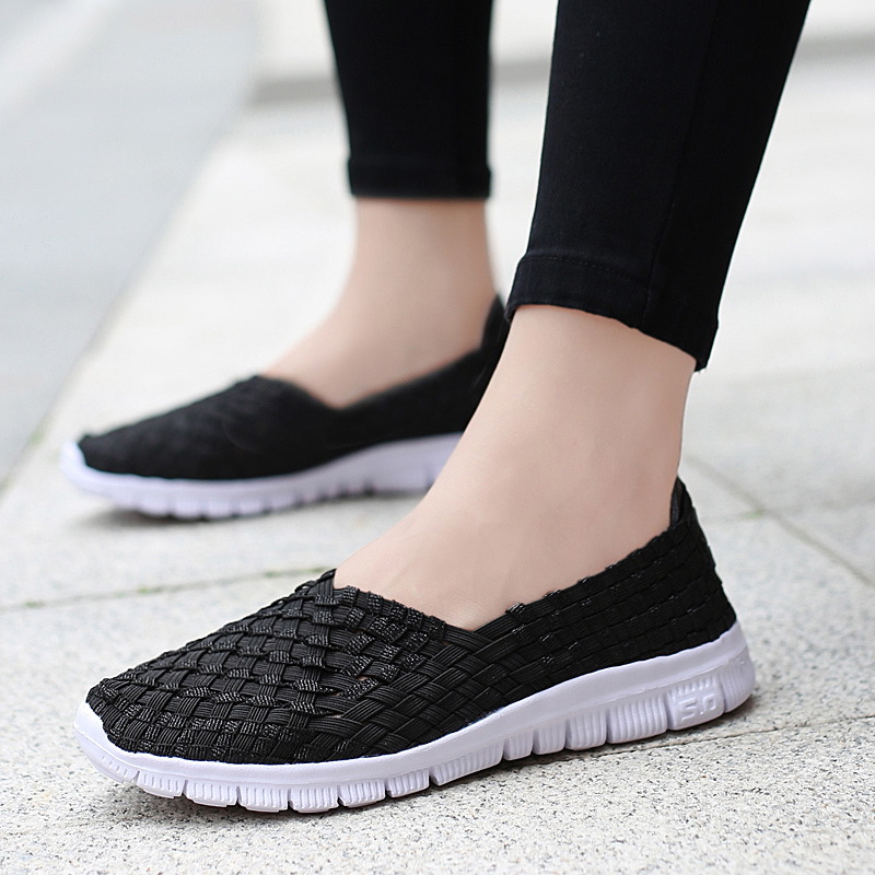 MiniQ Women Sneakers Handmade Woven Shoes Flats Casual Slip On Loafers Lightweight Sneakers