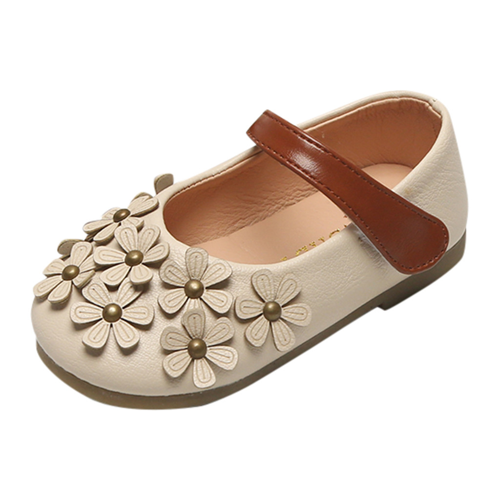 MiniQ Girls Flowers Leather Shoes Toddler Children Kids Baby Girl Princess Dress Sandals Non-slip