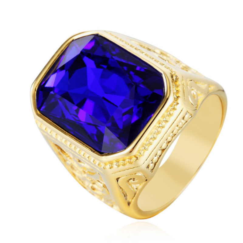Europe and the United States simple zircon inlaid large gem men's titanium steel ring