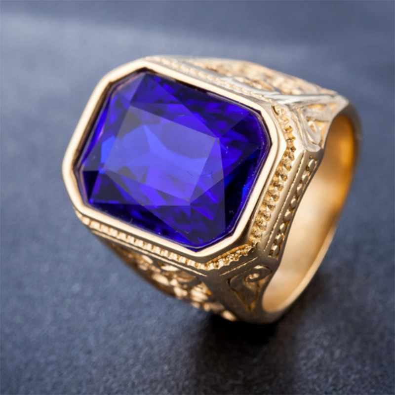 Europe and the United States simple zircon inlaid large gem men's titanium steel ring