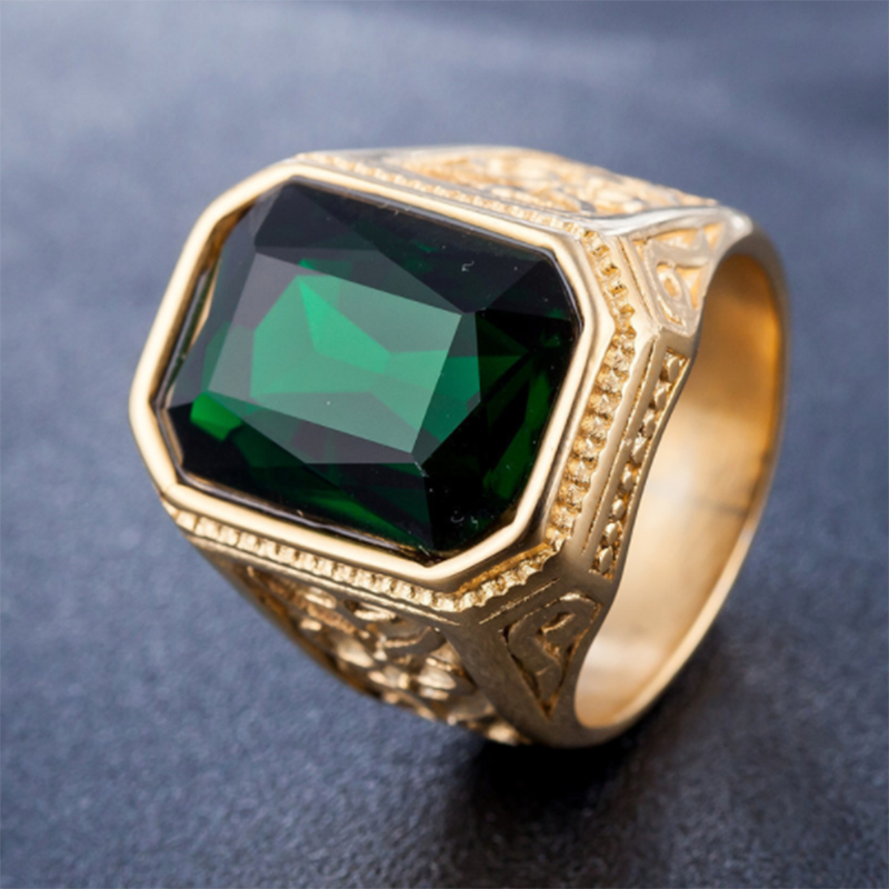 Europe and the United States simple zircon inlaid large gem men's titanium steel ring