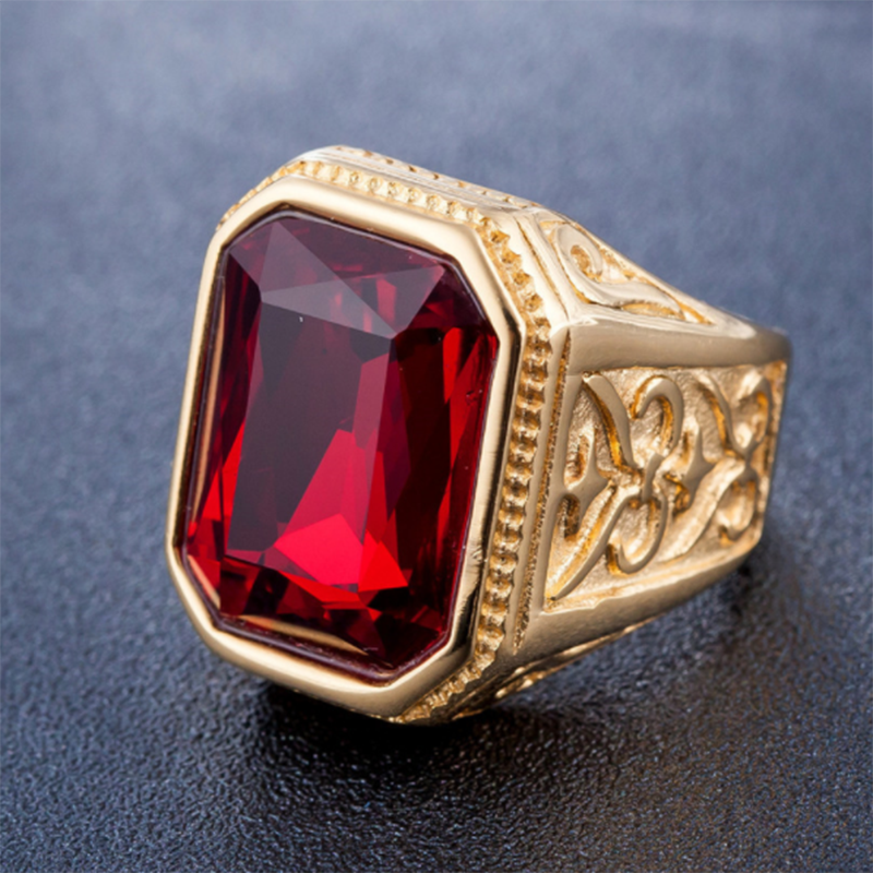 Europe and the United States simple zircon inlaid large gem men's titanium steel ring