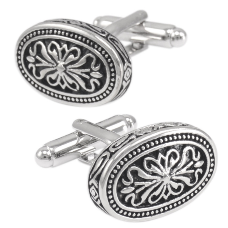 High-end vintage Roman pattern French national style oval black oiled shirt cufflinks