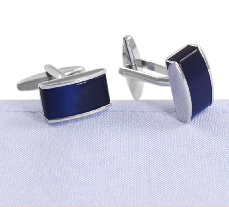 Blue Men's French Cat Eye Gemstone Cufflinks
