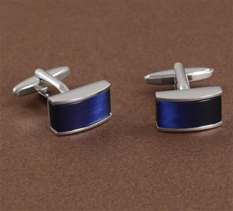 Blue Men's French Cat Eye Gemstone Cufflinks
